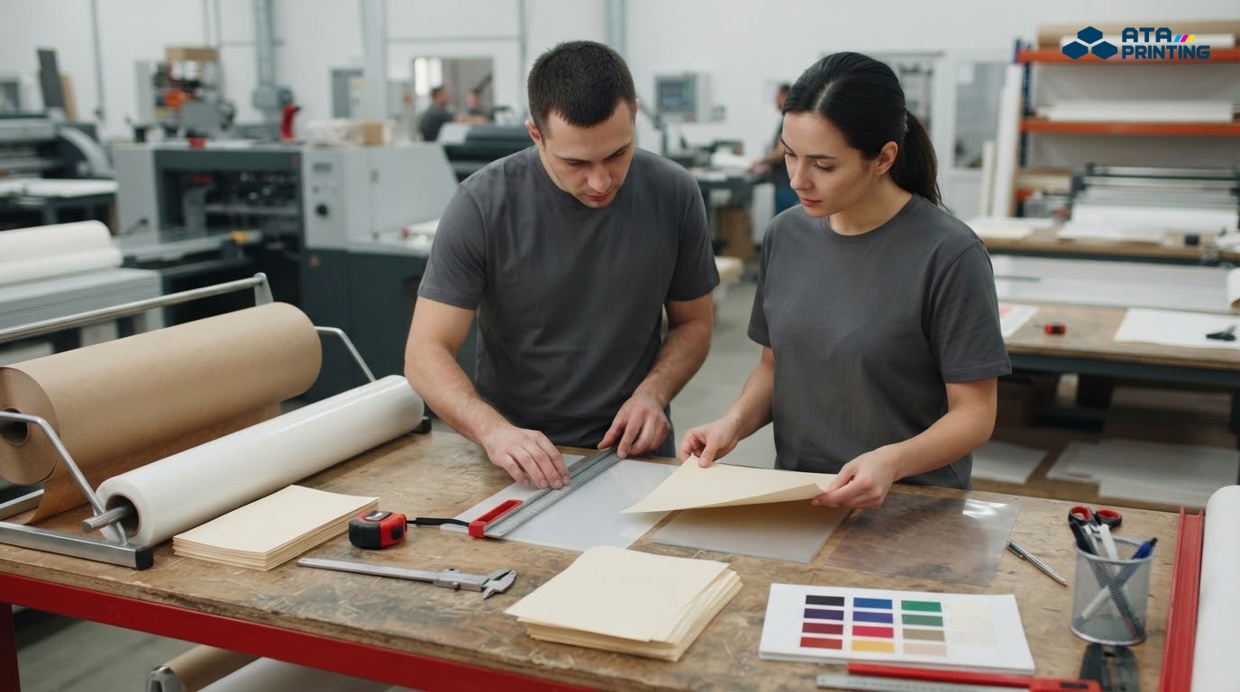 Các loại decal logo giấy và nhựa được chuẩn bị để báo giá theo chất liệu và số lượng