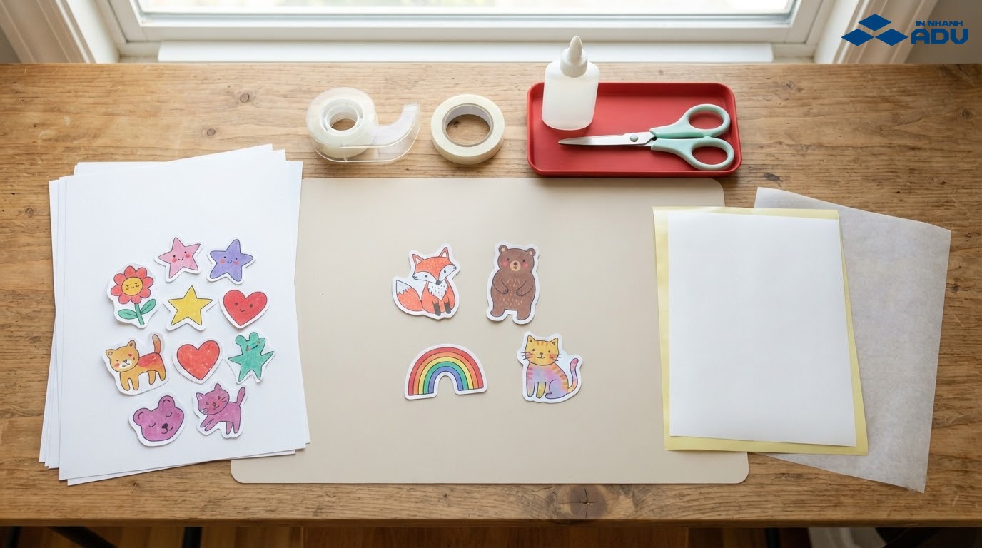 Giấy vẽ, băng dính, giấy decal và dụng cụ làm sticker tại nhà