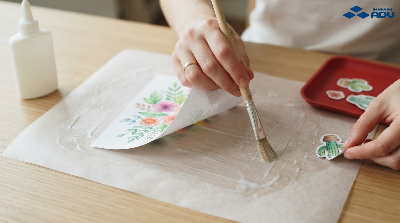 Hình vẽ giấy được phủ keo sữa và hong khô trên giấy nến