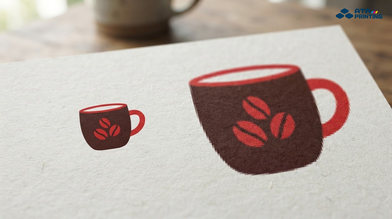 Đường nét biểu tượng cafe rõ và răng cưa khi phóng lớn trên giấy