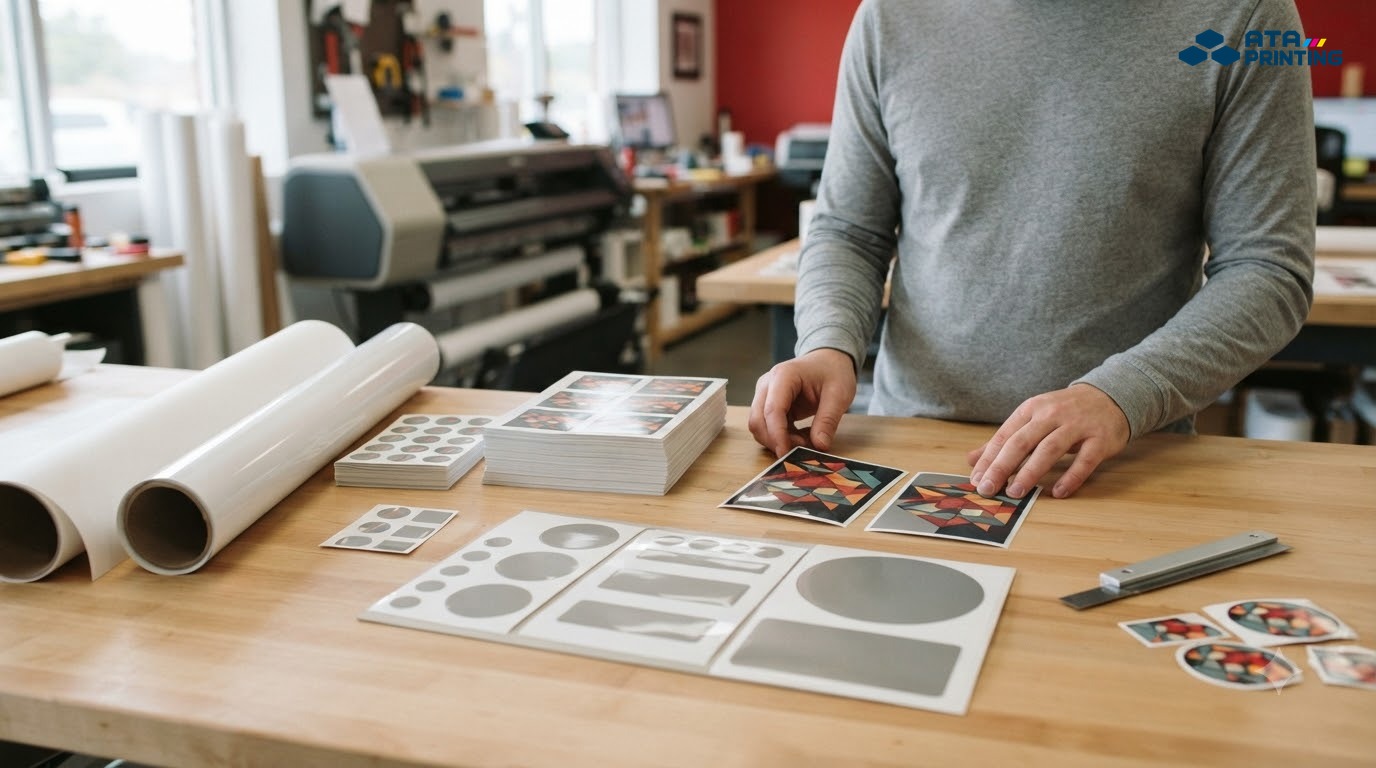 Các mẫu decal khác nhau về vật liệu, kích thước và số lượng tại bàn báo giá
