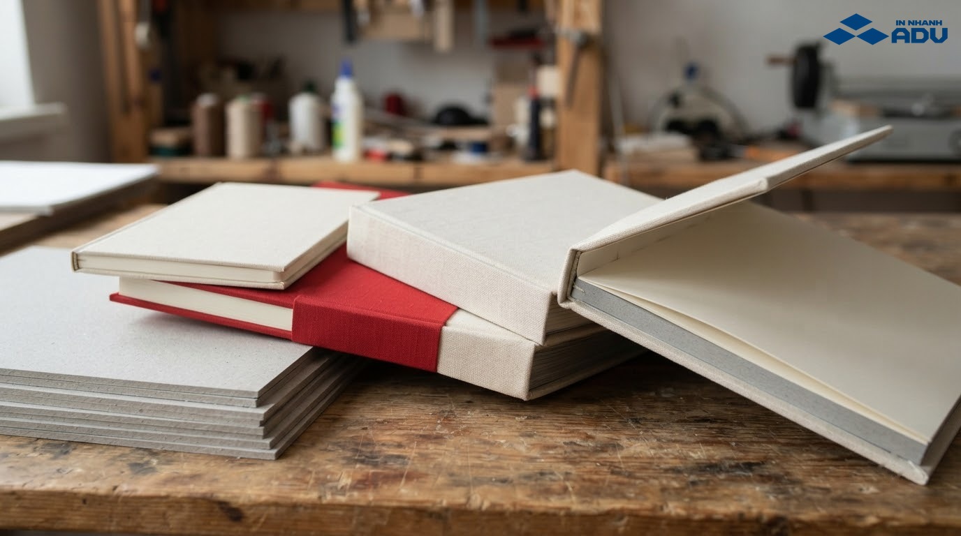 Sổ tay và photobook dùng tấm chipboard làm cốt bìa cứng