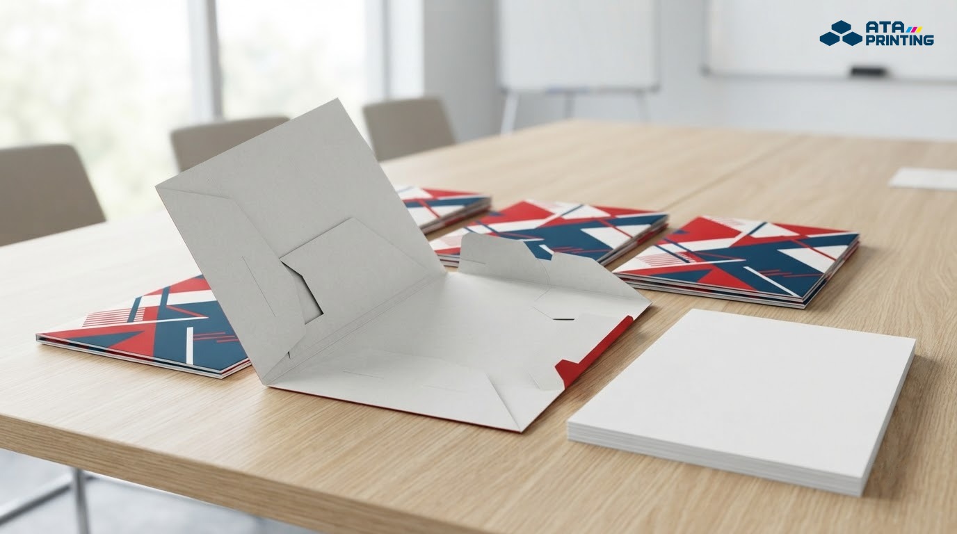 Bìa hồ sơ và kẹp file bằng giấy Duplex cứng với túi gấp bên trong