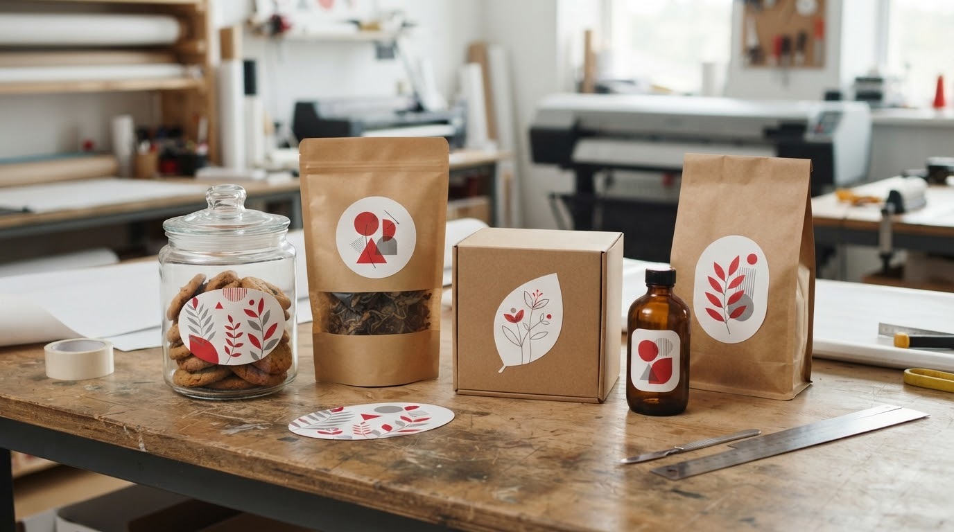 Bộ tem decal giấy nhiều hình dáng trên bao bì thực phẩm và chai lọ