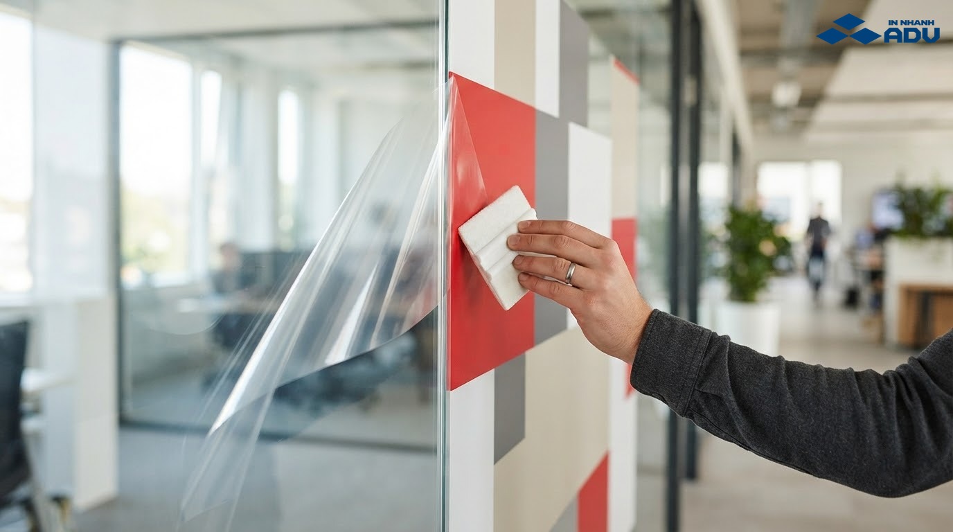 Decal trong suốt dán trên bề mặt kính