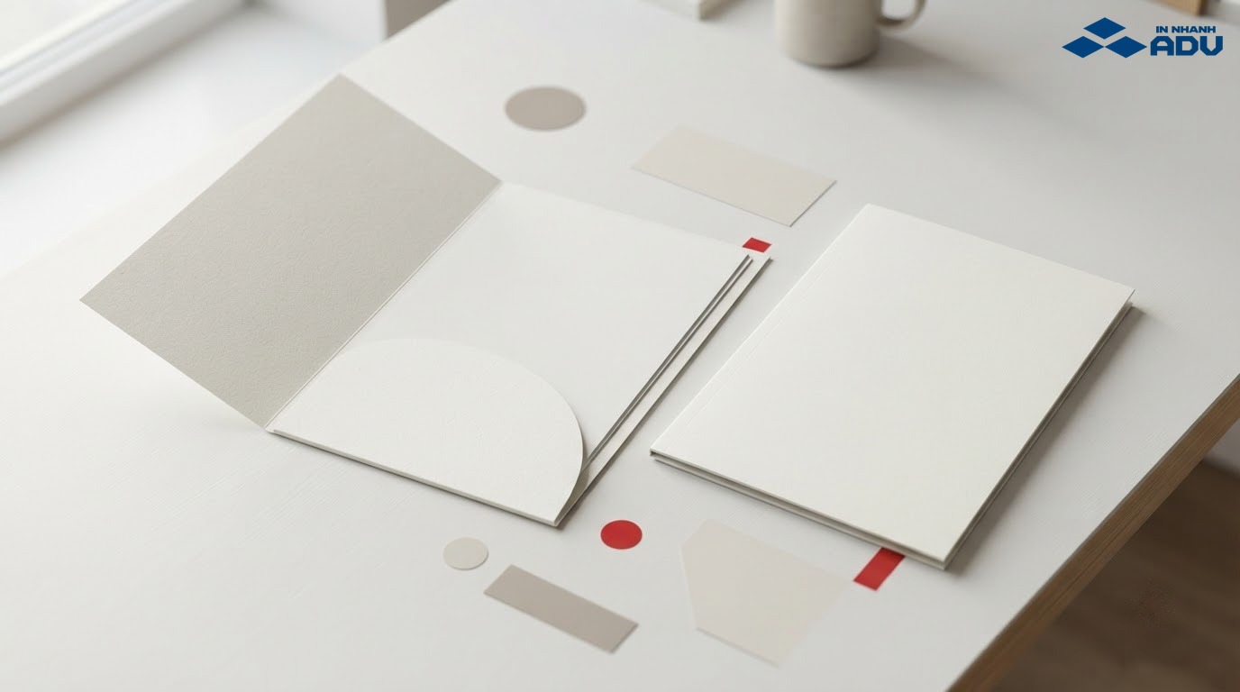 Kẹp file tối giản với mảng màu đỏ và tai cài tạo hình gọn gàng