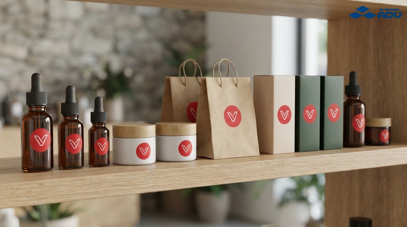 Tem logo decal dán trên chai lọ hộp giấy và túi sản phẩm