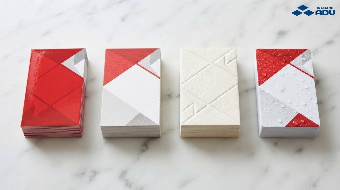 So sánh giấy Couche Bristol giấy mỹ thuật và giấy nhựa dùng in name card