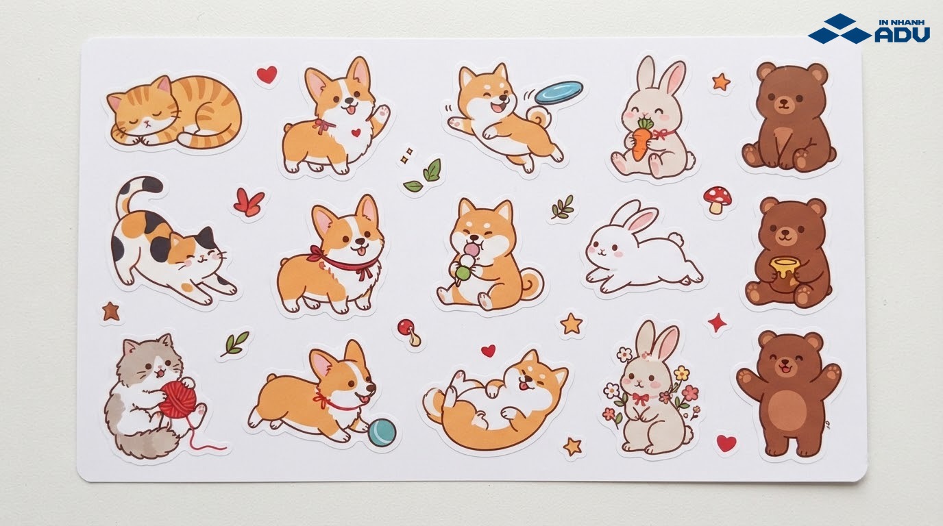 Sticker mèo chó thỏ và gấu phong cách dễ thương