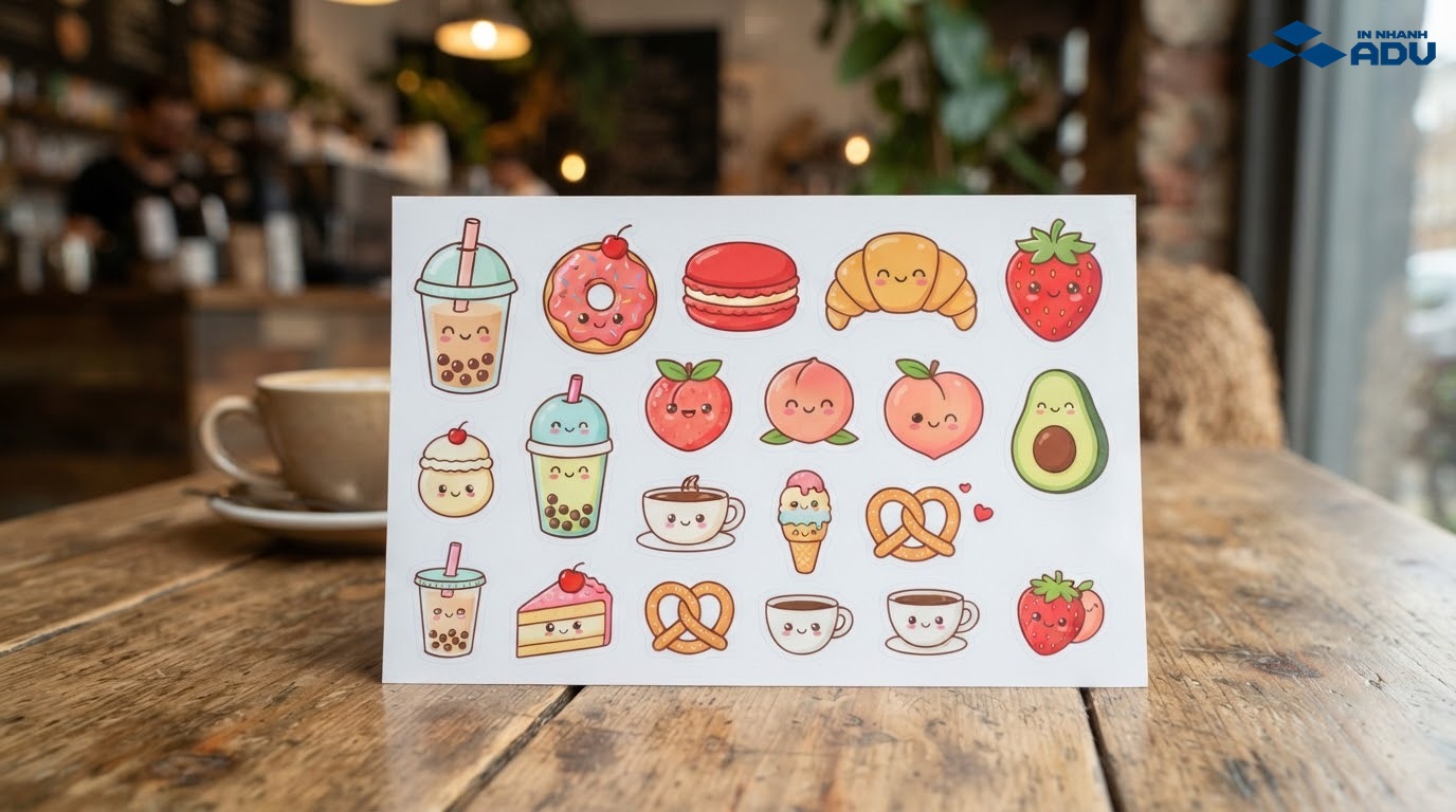 Sticker trà sữa bánh ngọt và trái cây nhiều màu