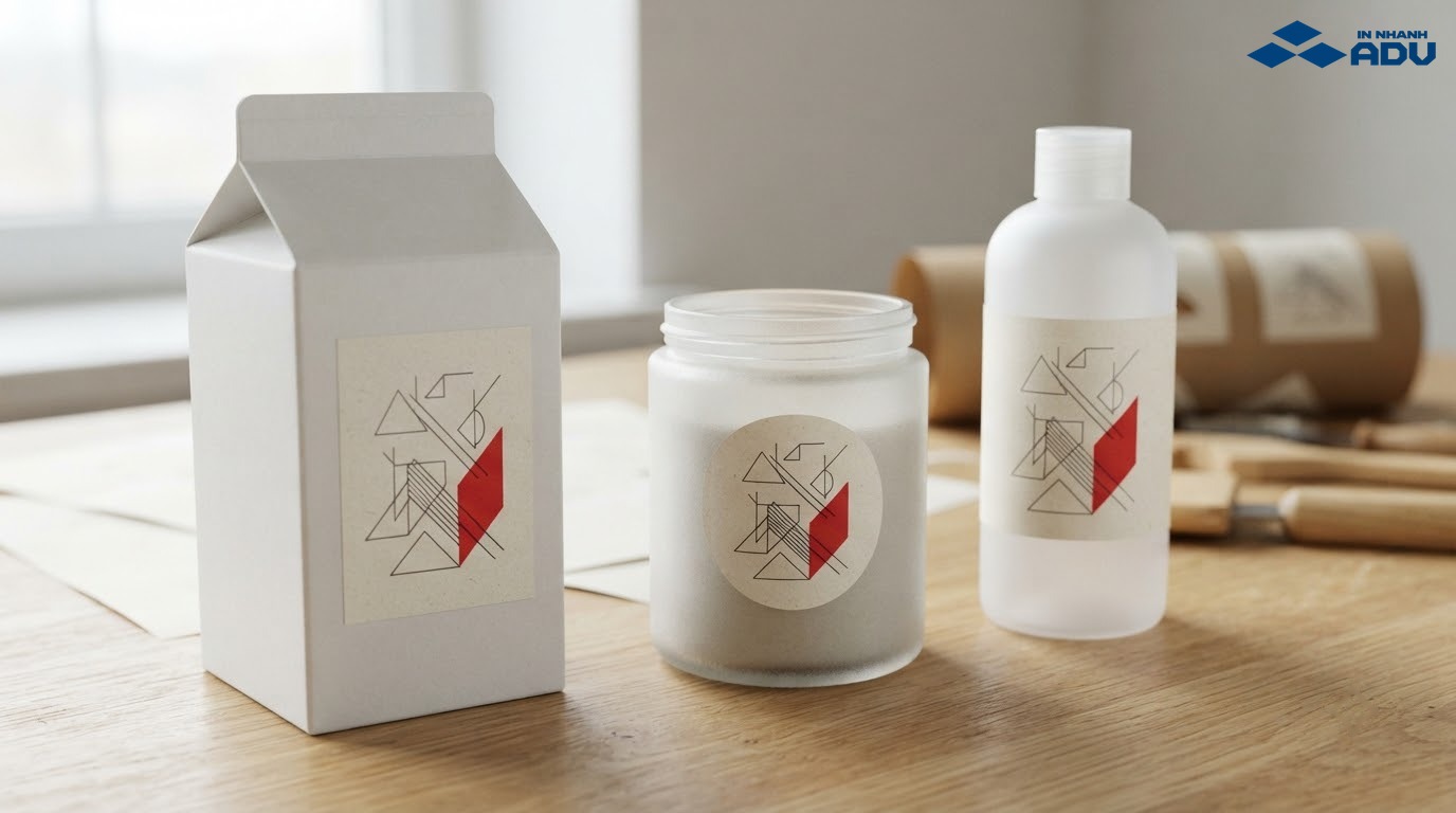 Decal giấy dán trên hộp và chai bao bì bán lẻ