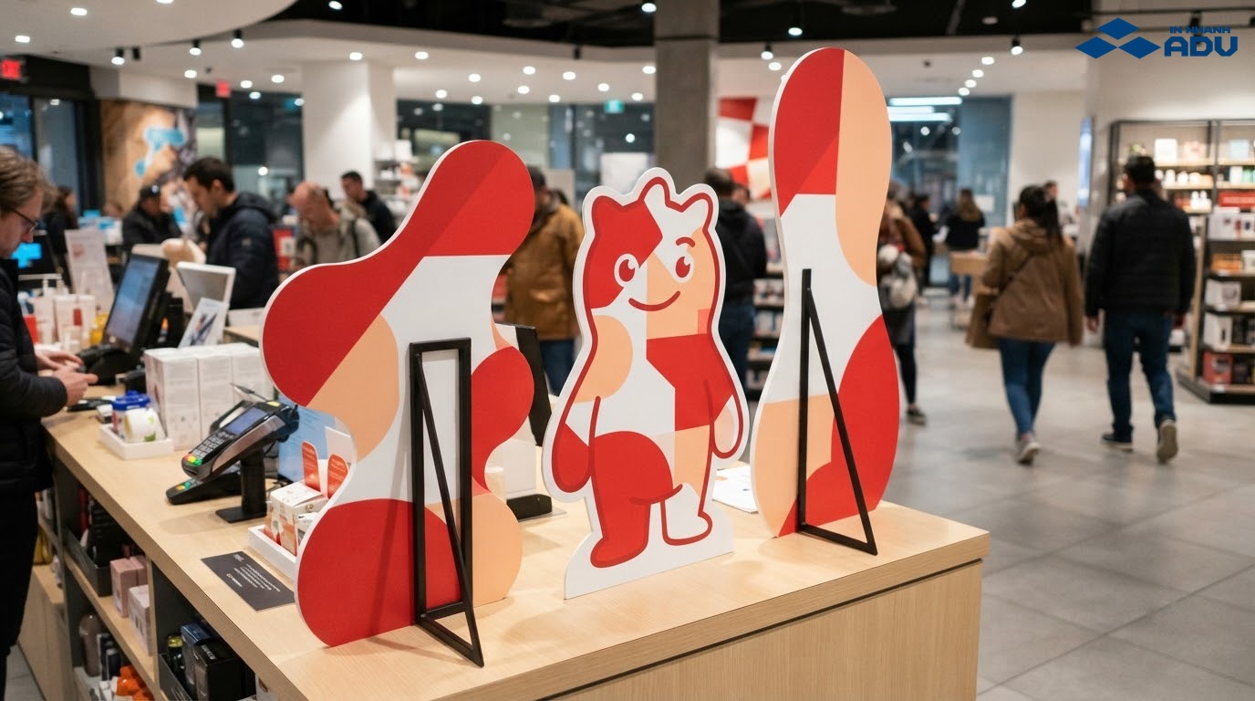 Standee mô hình PP bồi formex cắt theo biên dạng với khung sắt đỡ phía sau
