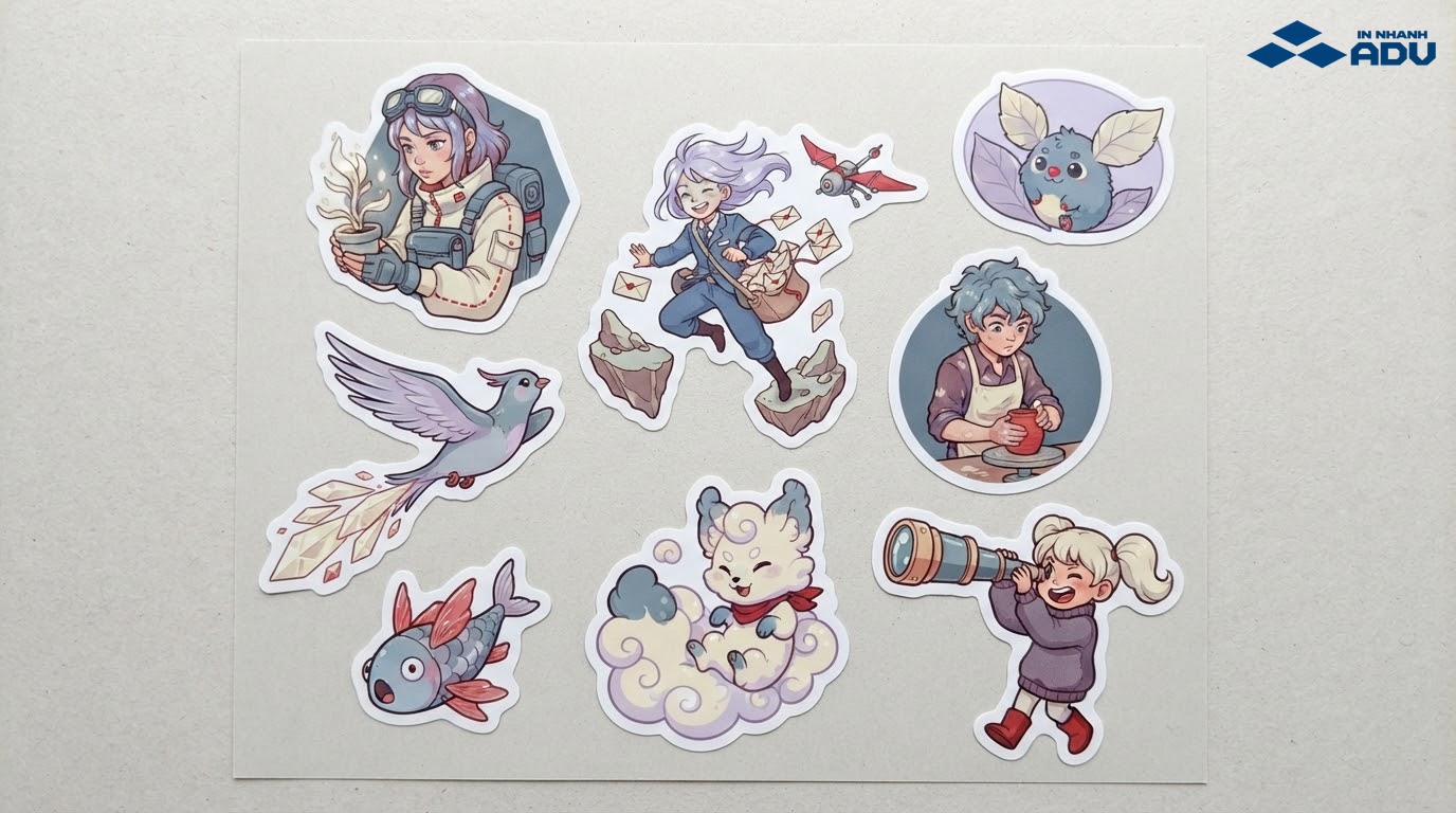 Bộ sưu tập sticker anime nguyên bản đa dạng phong cách trên tờ decal