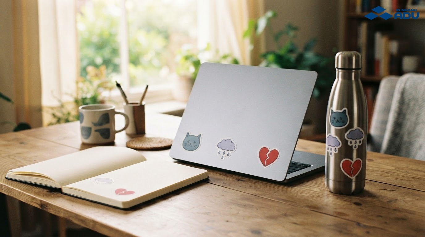 Sticker buồn trang trí sổ tay, laptop và bình nước cá nhân