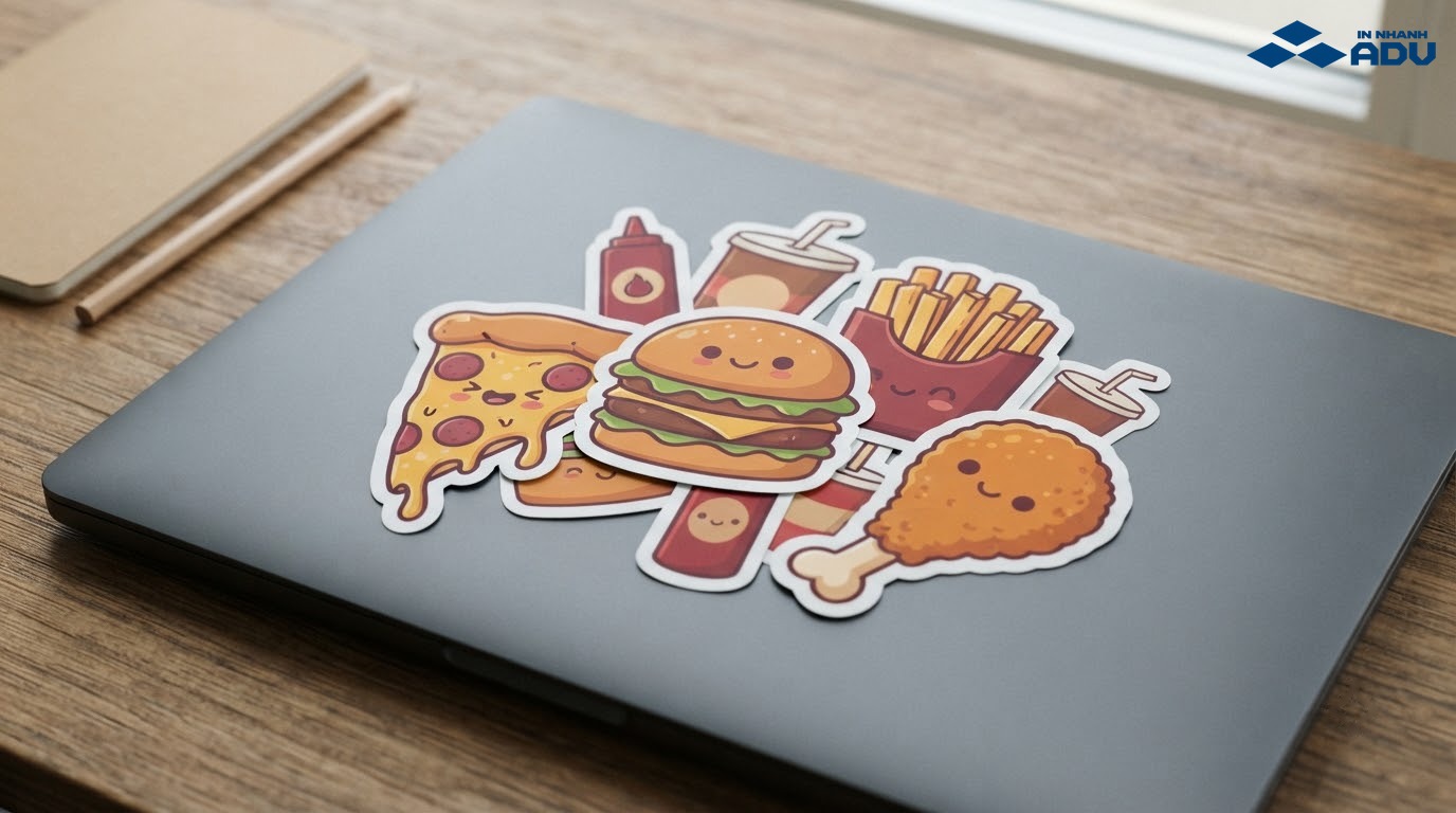 Sticker pizza burger khoai tây và gà rán phong cách chibi
