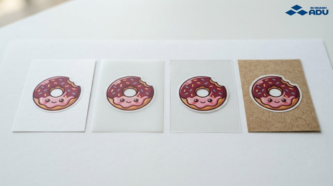 Mẫu sticker trên decal giấy nhựa sữa nhựa trong và Kraft