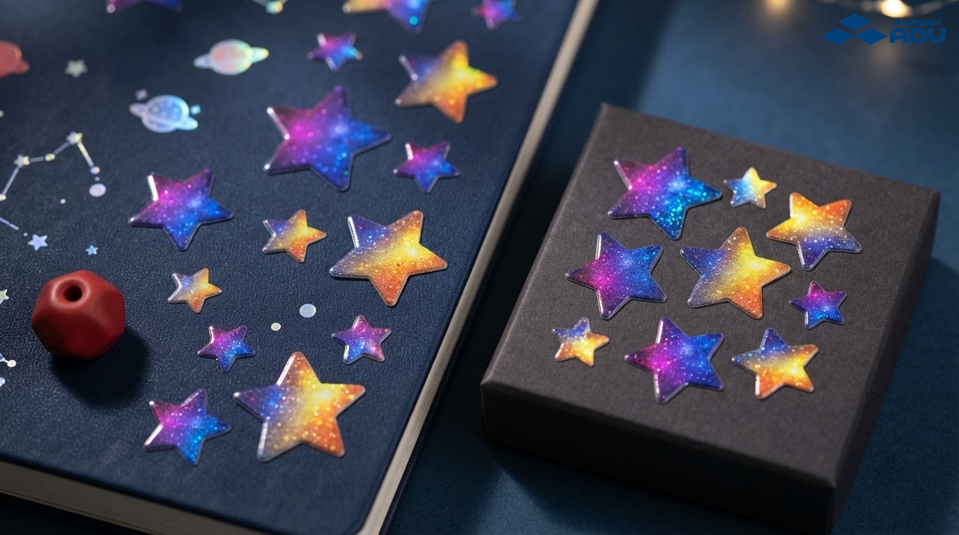 Sticker ngôi sao galaxy chuyển màu và phản chiếu lấp lánh