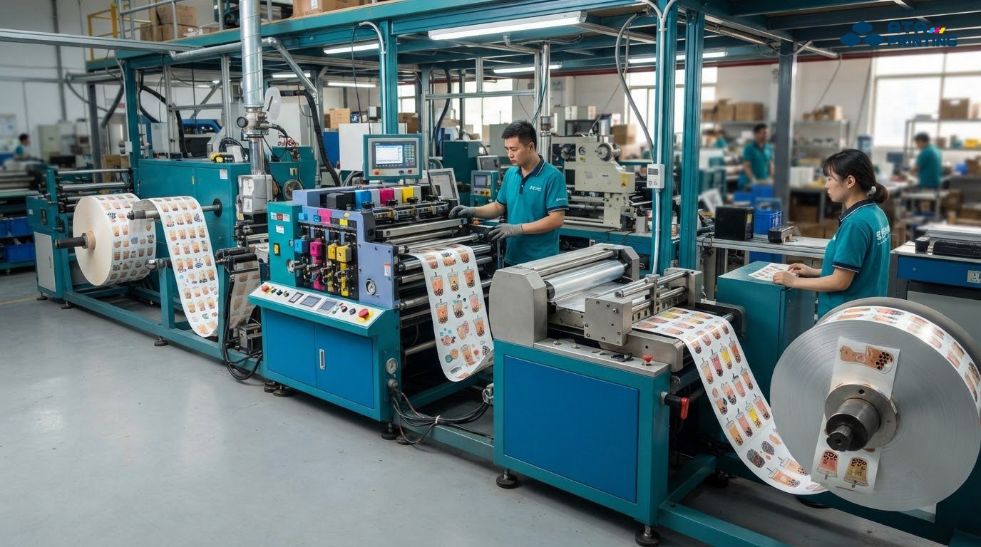 Quy trình sản xuất sticker trà sữa từ in ấn đến gia công và hoàn thiện