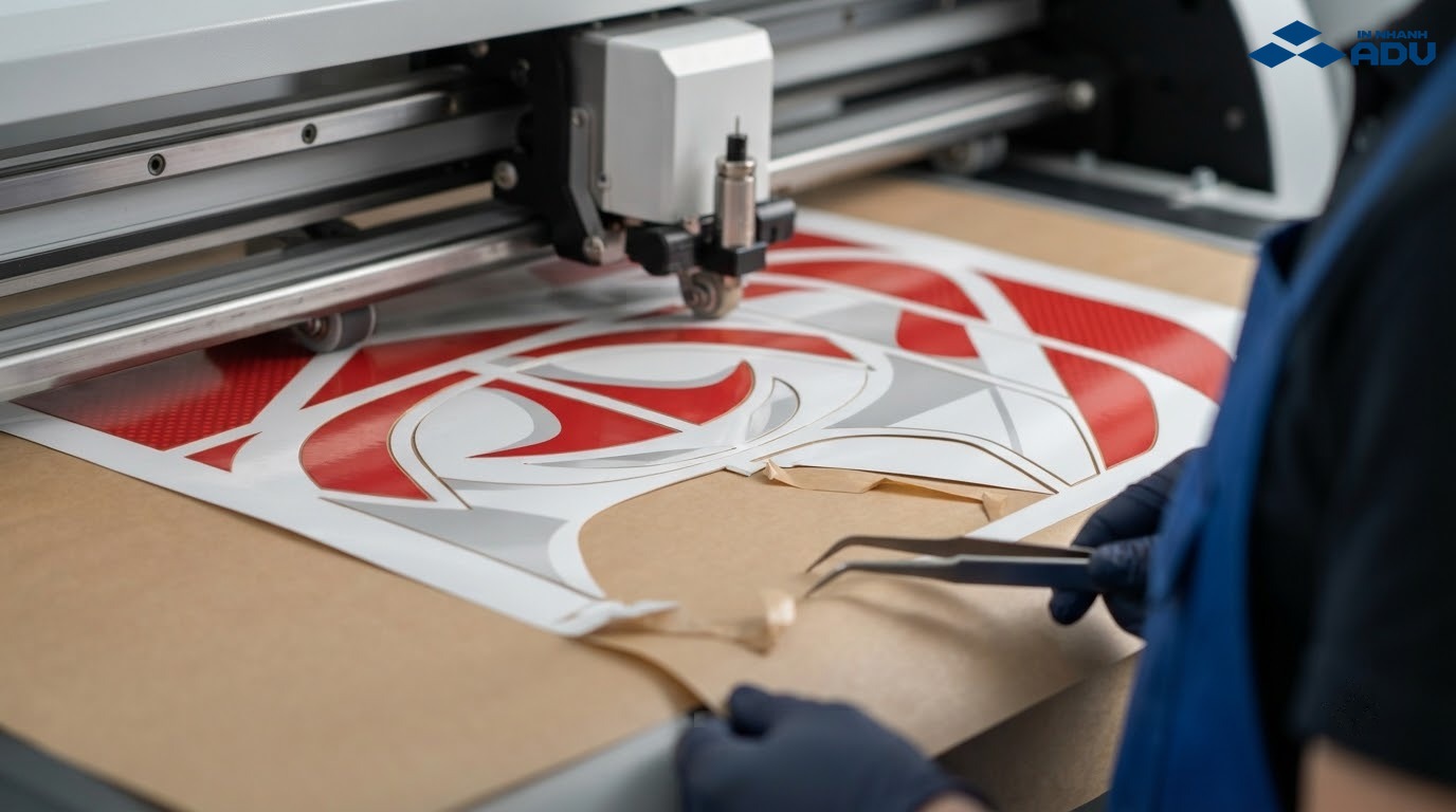 Máy bế demi cắt lớp decal tem xe và giữ nguyên giấy đế