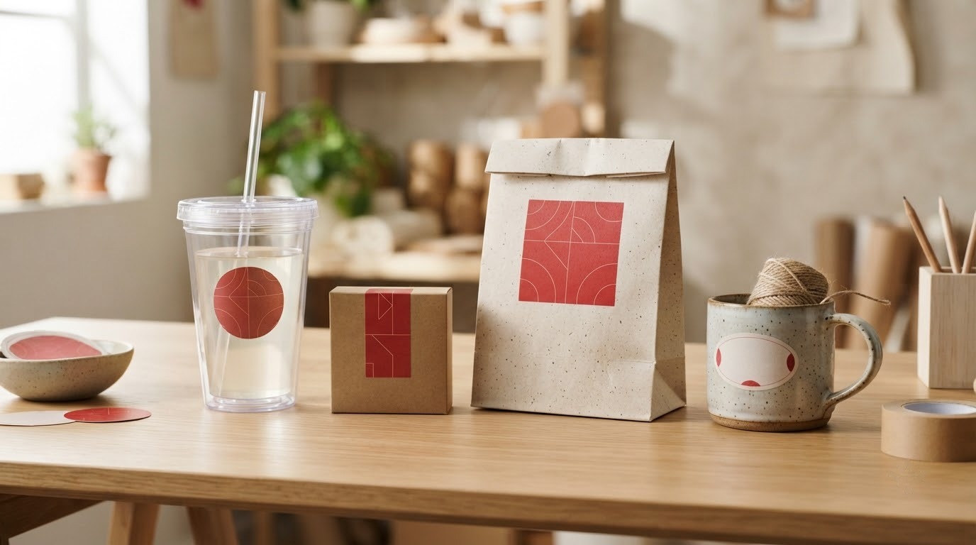 Tem logo dán trên ly, hộp mỹ phẩm và sản phẩm handmade