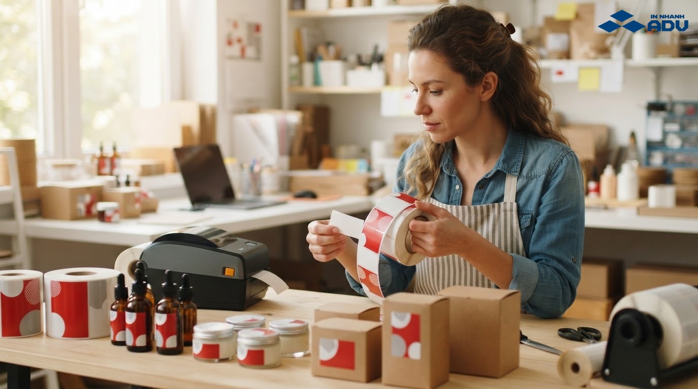Chủ shop kiểm tra tem mác số lượng ít cho sản phẩm
