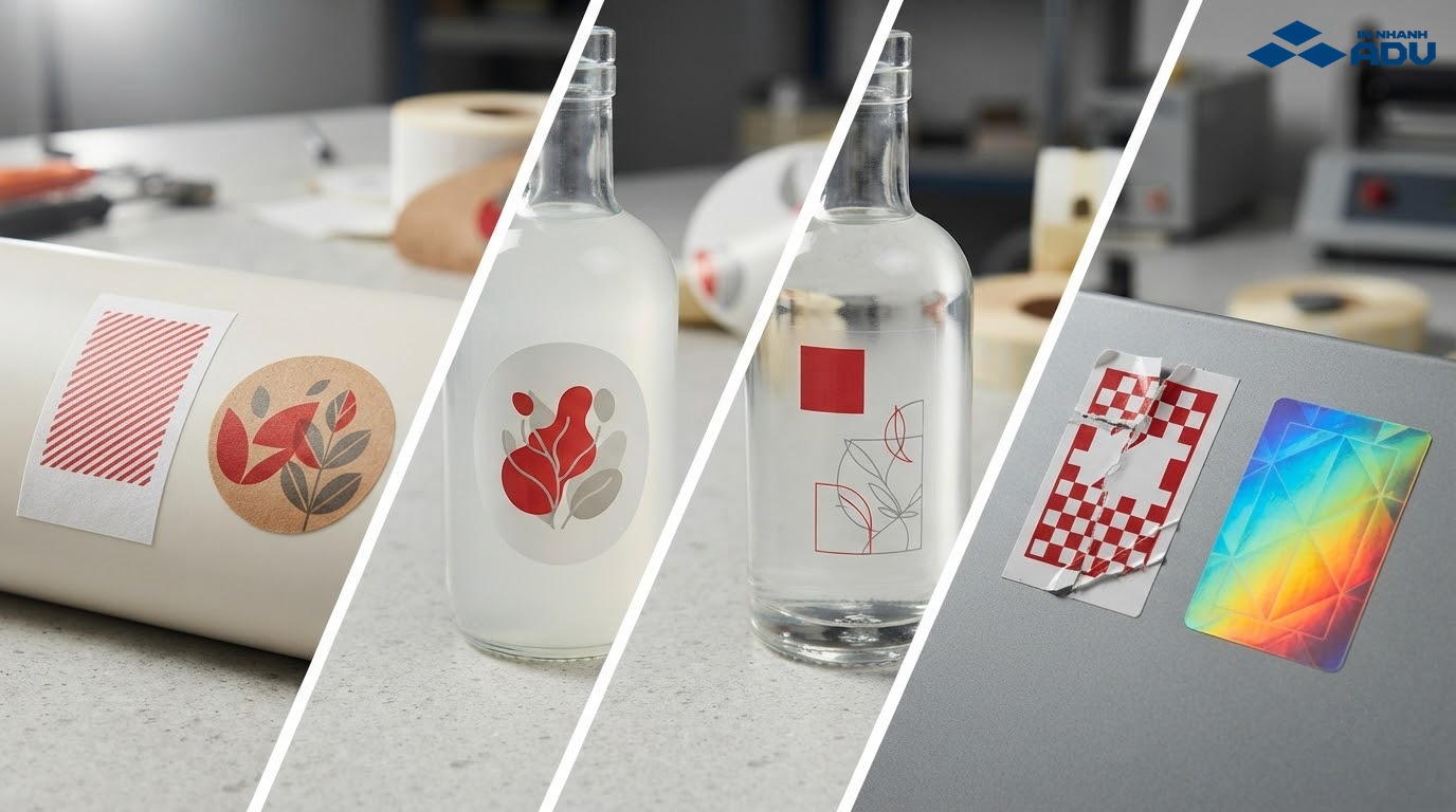 Mẫu tem decal giấy nhựa trong nhựa sữa và hologram
