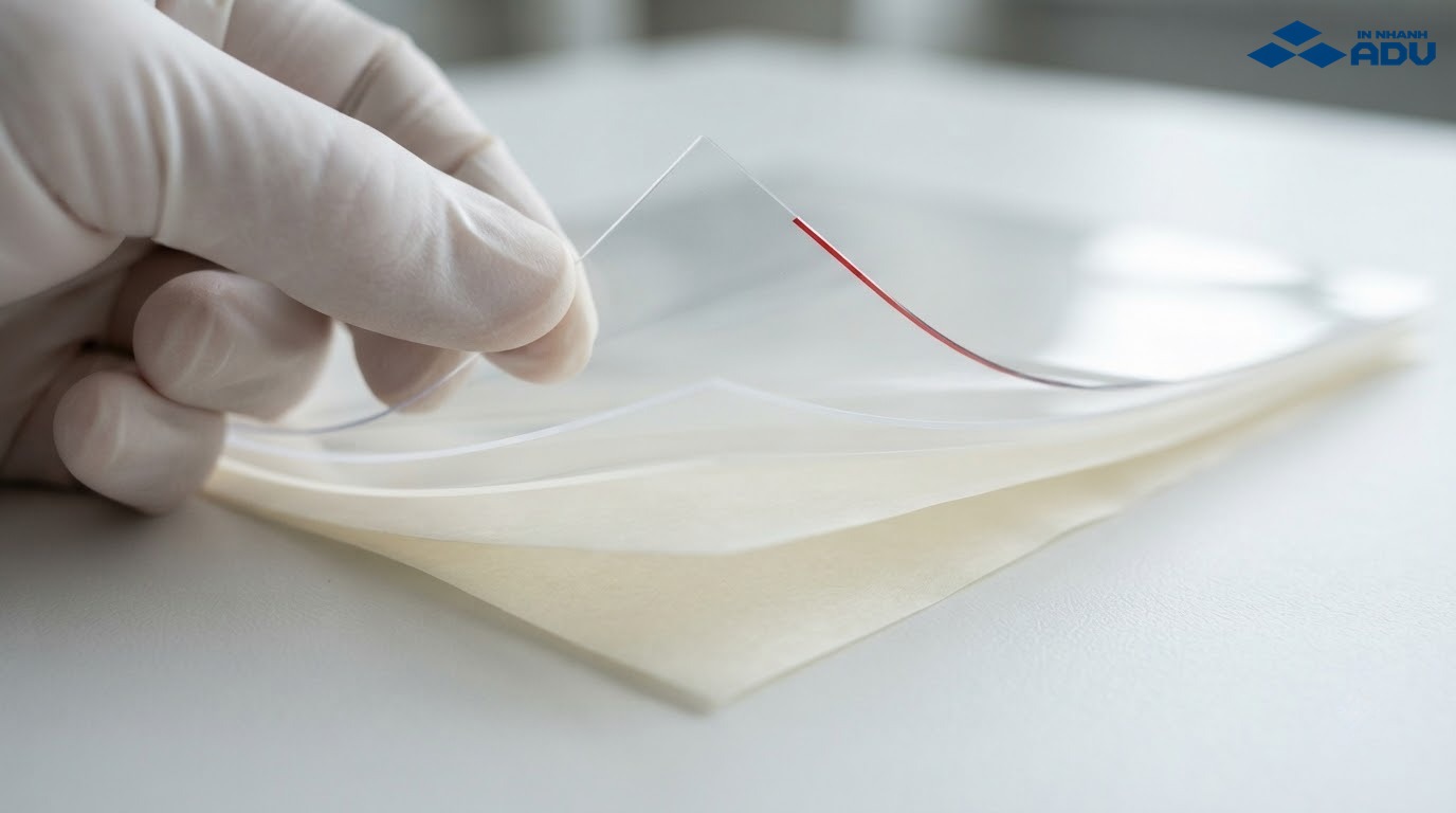 Các lớp màng mặt keo silicon và đế của decal trong suốt