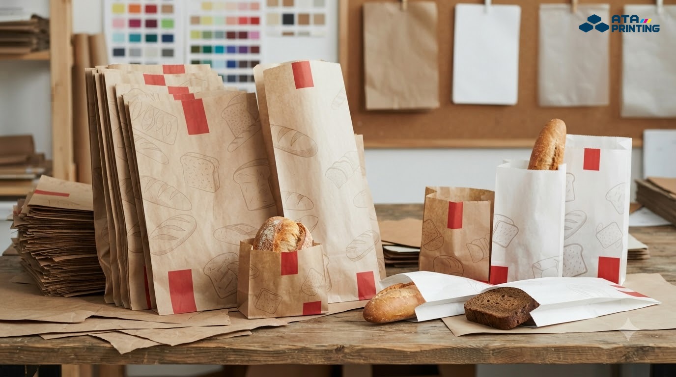 Các mẫu túi giấy bánh mì khác nhau về kích thước, chất liệu và số lượng đặt in