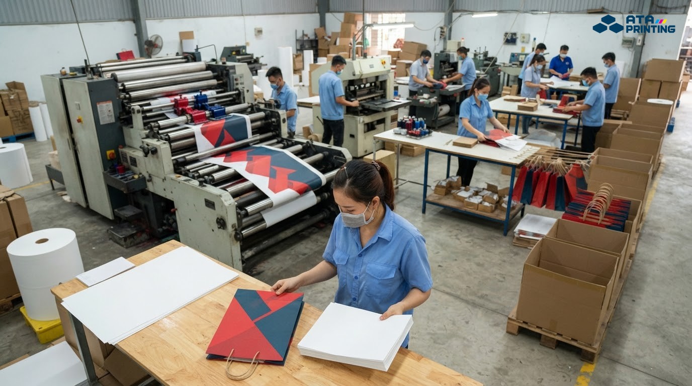 Quy trình đặt in túi giấy từ tiếp nhận yêu cầu đến kiểm tra thành phẩm