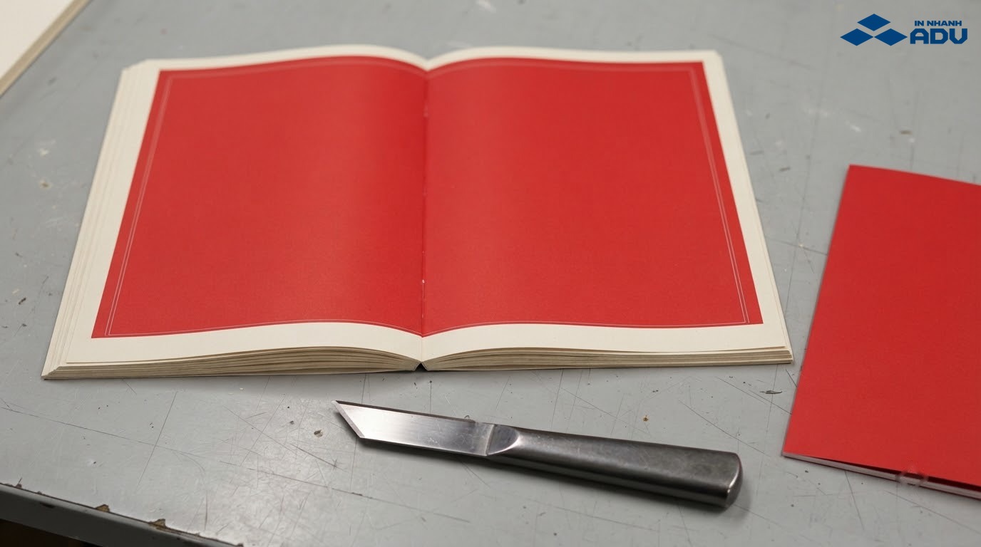 Bản in catalogue có phần nền tràn ra ngoài đường cắt