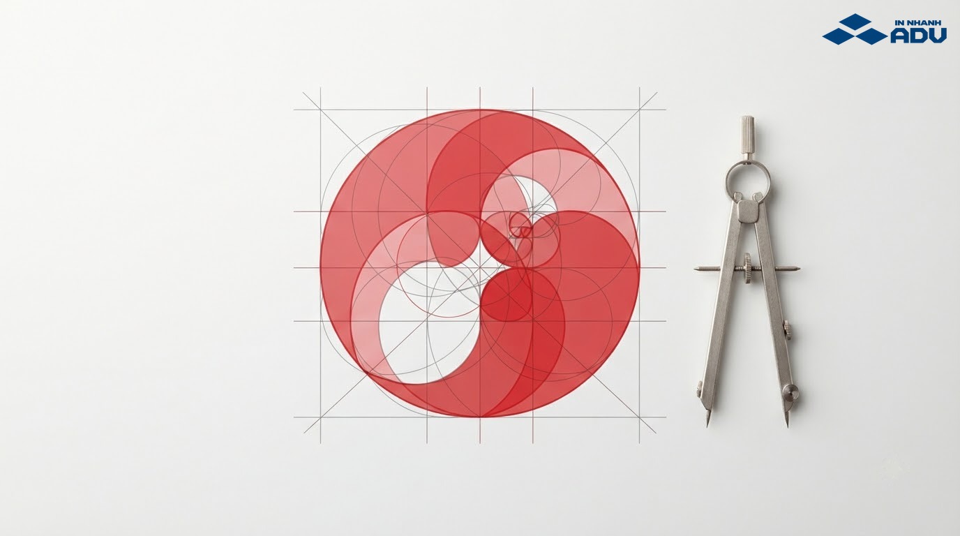 Biểu tượng logo được dựng từ hệ vòng tròn tỷ lệ vàng