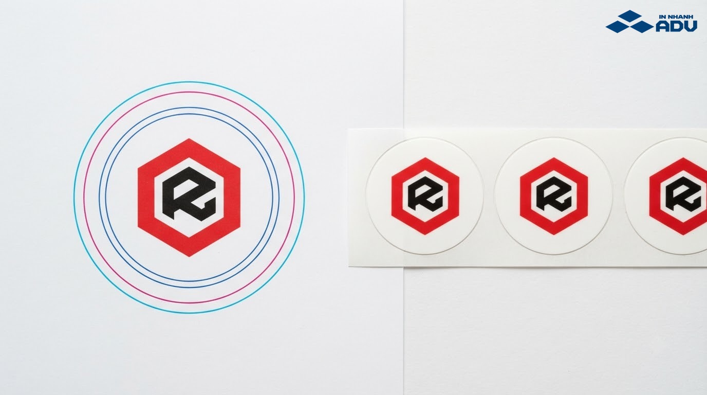 Logo trên nhãn dán có đường bế, vùng tràn lề và khoảng an toàn