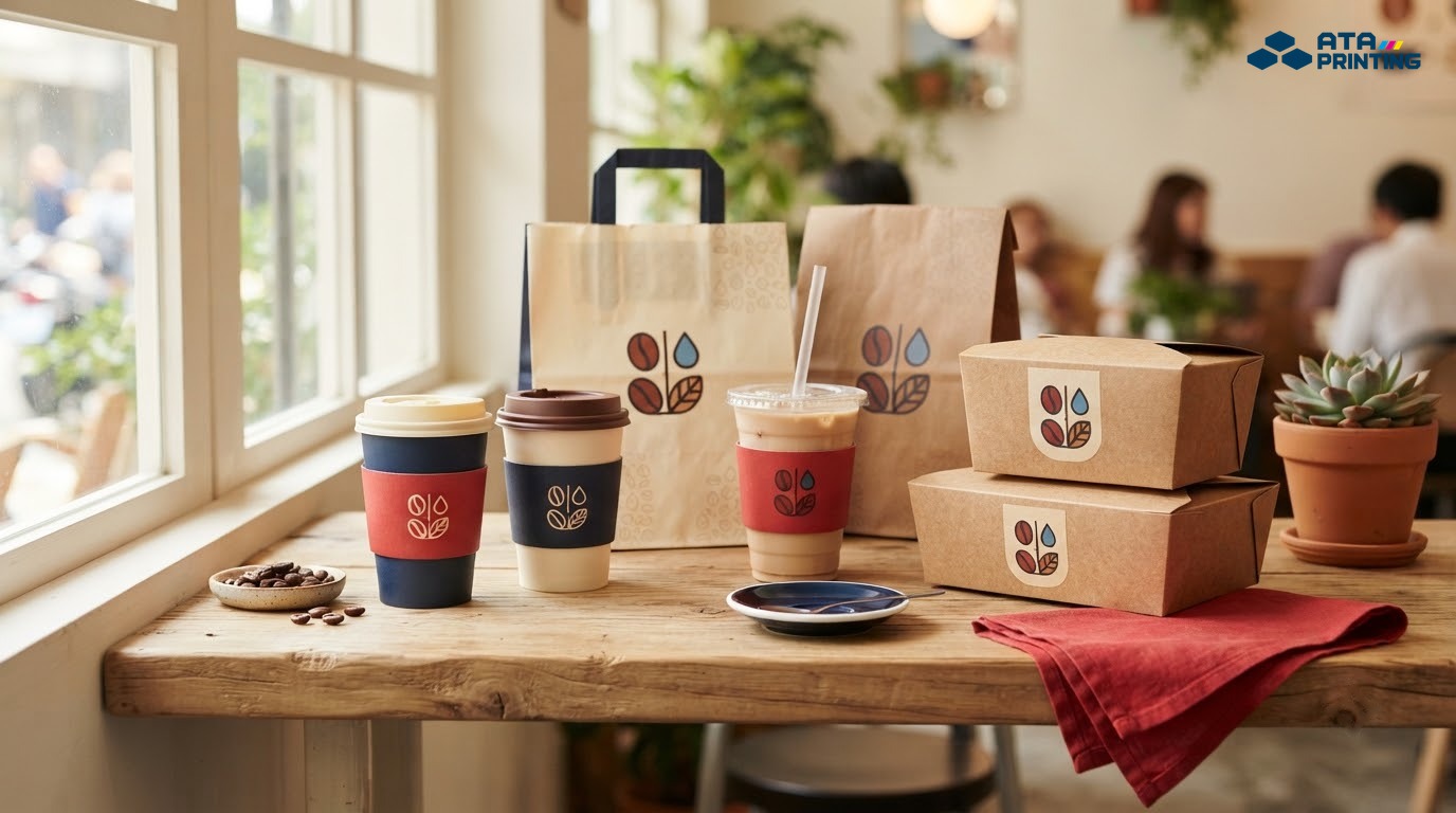 Biểu tượng FnB nguyên bản trên ly cafe, ly trà sữa và bao bì thức ăn