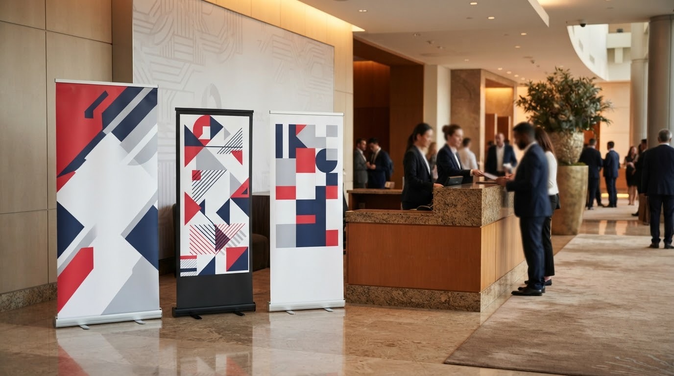 Các mẫu standee hội thảo chuyên nghiệp trong sảnh sự kiện
