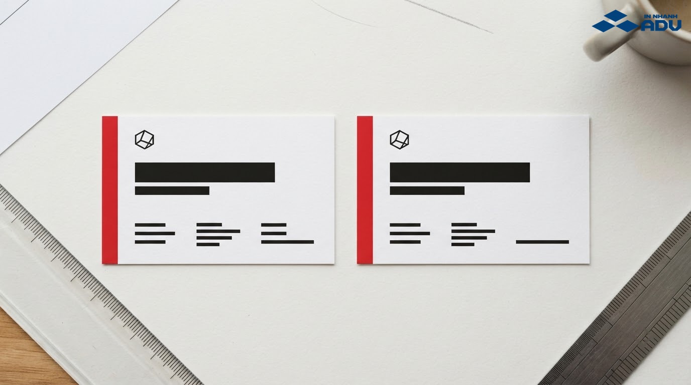 Bố cục name card với các vùng nhận diện, chức danh và liên hệ