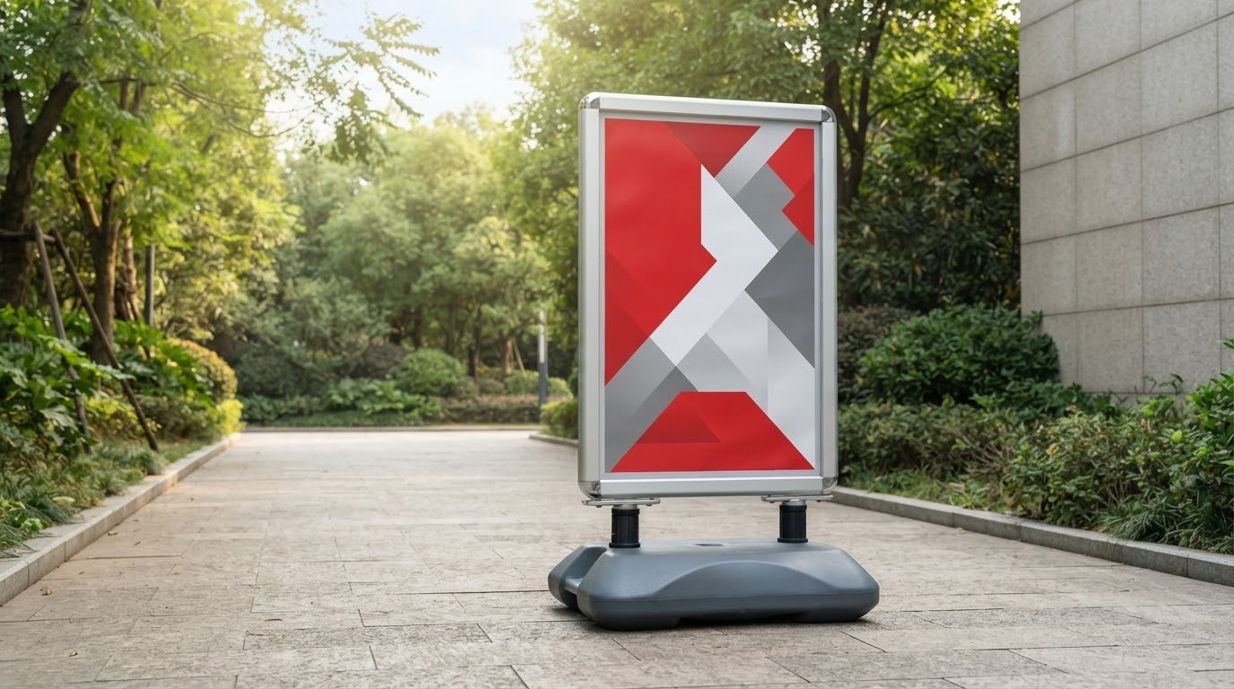 Standee đế nước trưng bày poster tại sự kiện ngoài trời