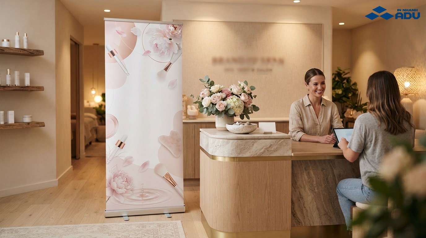 Standee khai trương spa phong cách tối giản sang trọng