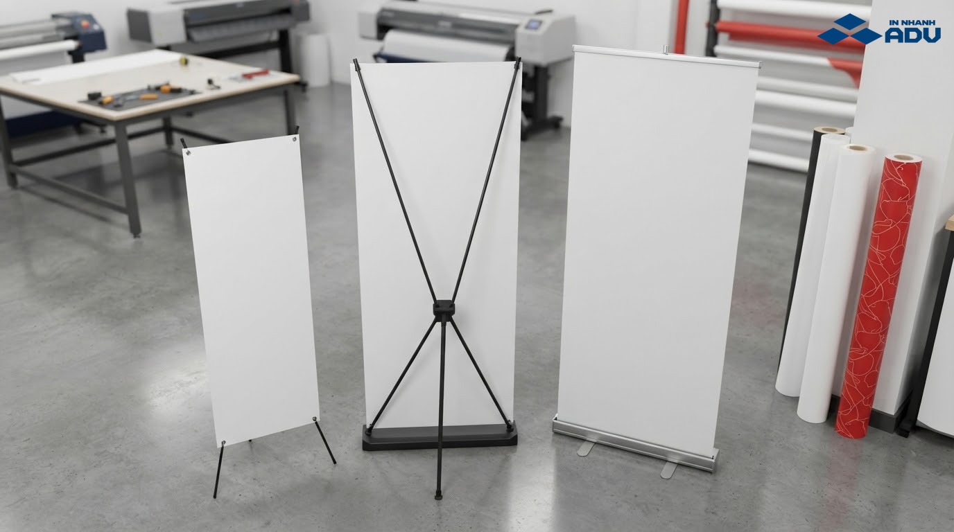 Các bộ standee khác nhau về kích thước và kiểu chân đế