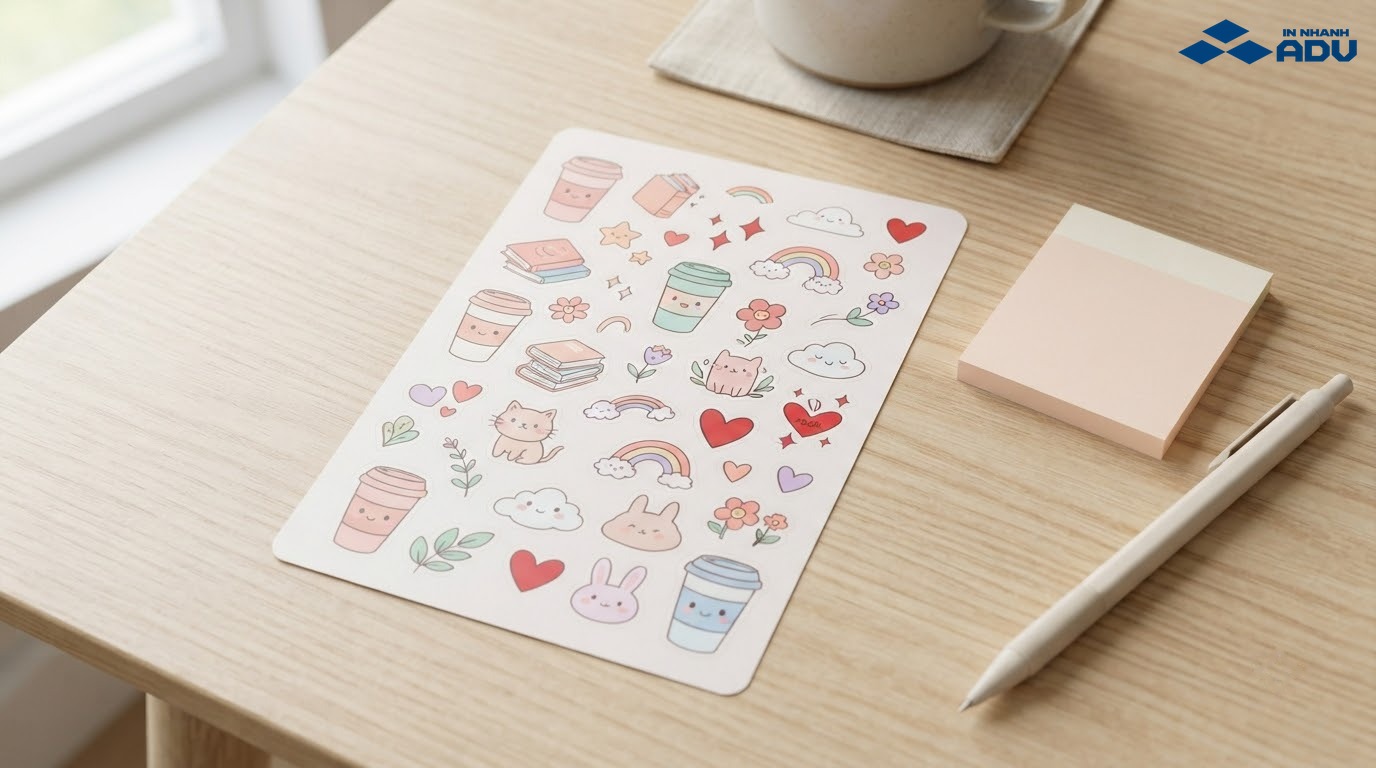 Sticker dễ thương tông pastel với hình vẽ doodle đồ vật và biểu cảm ngộ nghĩnh