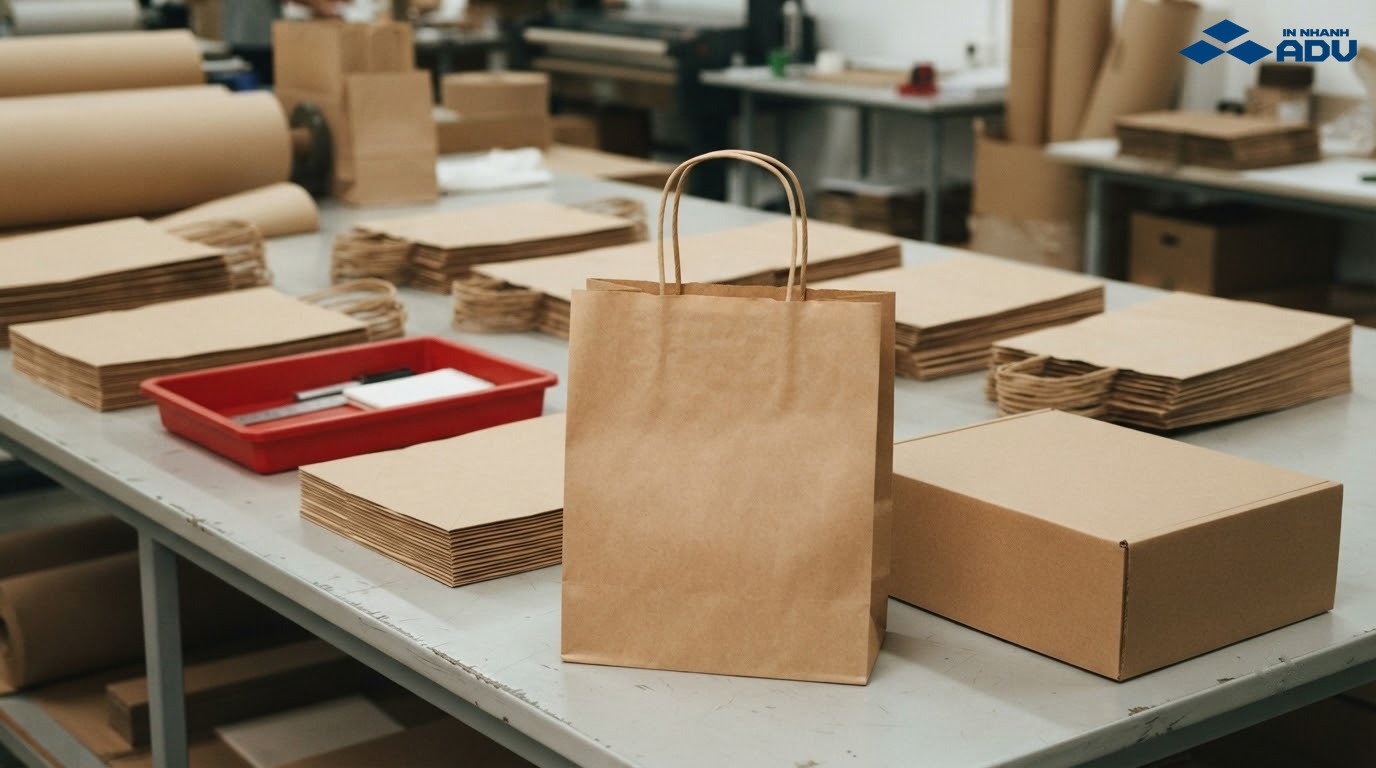 Bộ túi giấy Kraft tái chế đồng bộ dành cho cửa hàng và doanh nghiệp