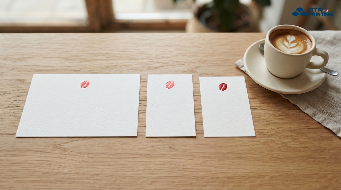 Voucher, thẻ tích điểm và card visit cafe bằng giấy dày có biểu tượng đồng bộ