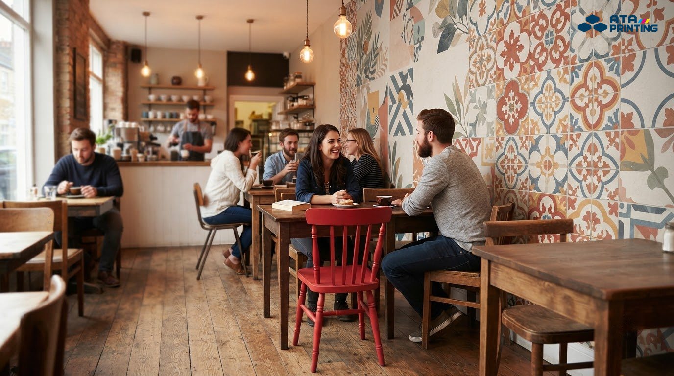 Quán cafe trang trí bằng decal dán tường phong cách hoài cổ