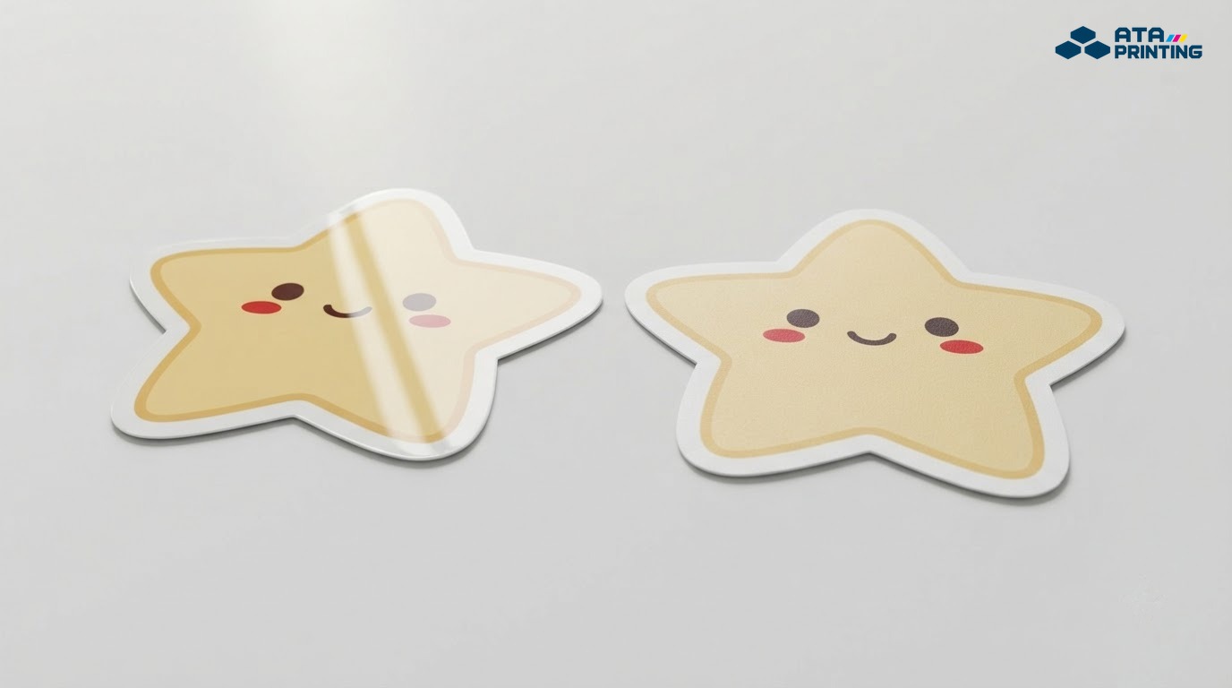 Hai sticker cùng hình ngôi sao với bề mặt cán bóng và cán mờ